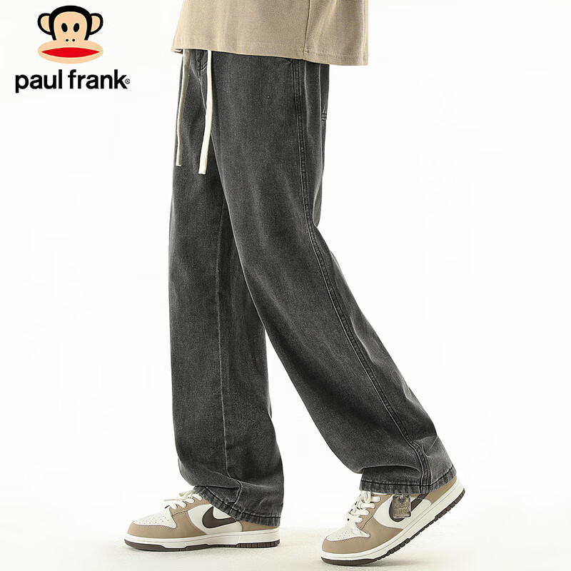 Paul Frank Men's Elastic Waist Loose Wide Leg Jeans Spring Trendy Casual Pants B...