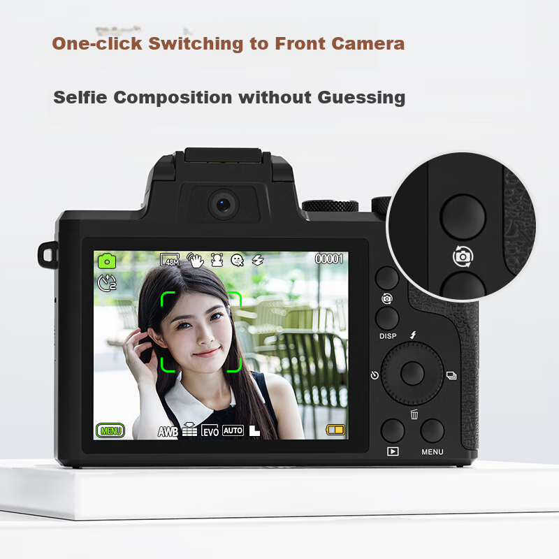 CAIZU 48MP Dual Camera 8K Entry-Level Vlog Mirrorless Camera with 1/2 Inch Senso...