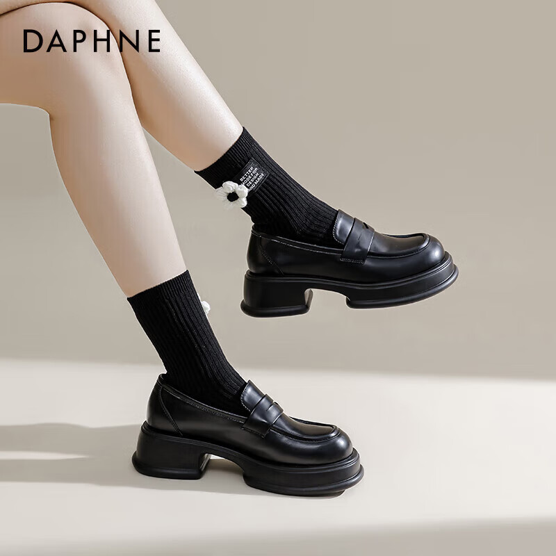 Daphne Daphne Thick-soled Loafers Women's British Style Black Simple Small Leath...