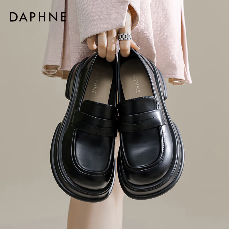 Daphne Daphne Thick-soled Loafers Women's British Style Black Simple Small Leath...