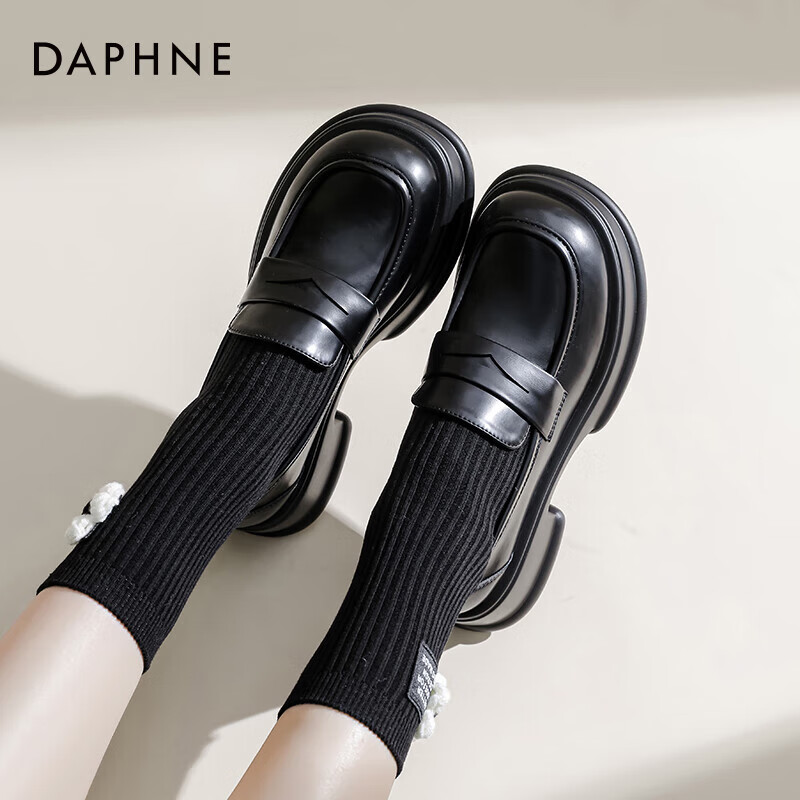 Daphne Daphne Thick-soled Loafers Women's British Style Black Simple Small Leath...