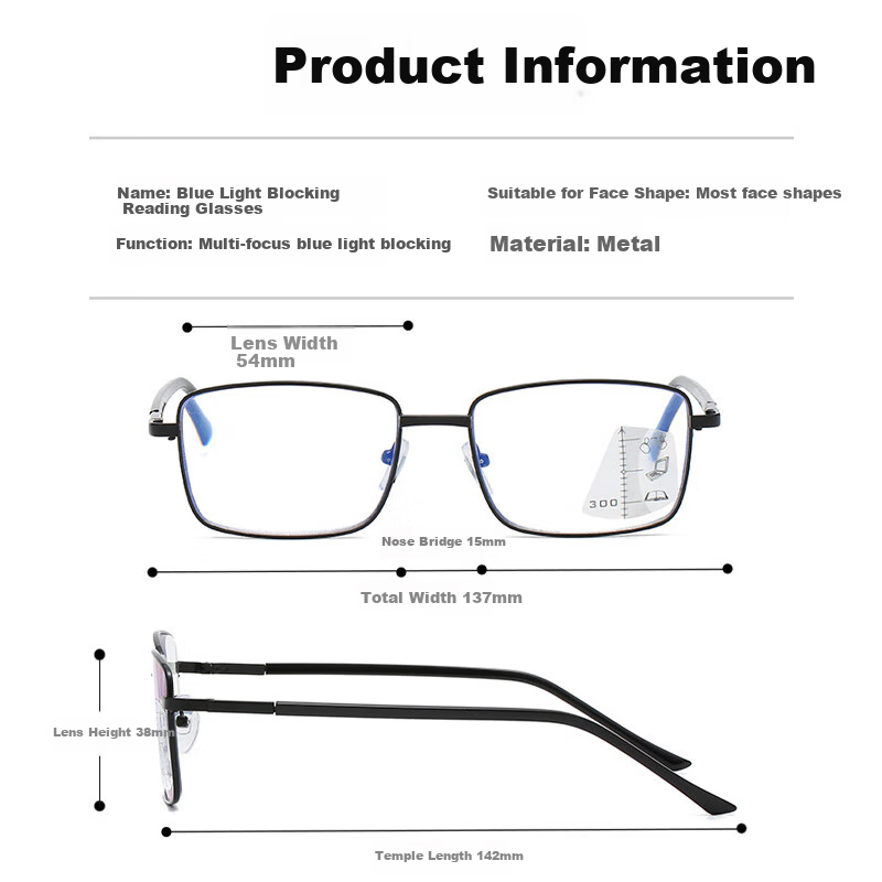 Murata Inaho Progressive Multifocal Reading Glasses with Blue Light Blocking, Bl...