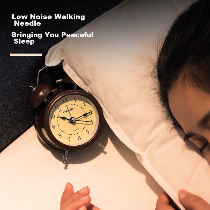 Deli Mini Retro Mechanical Alarm Clock with Night Light, Bedside Alarm for Child...
