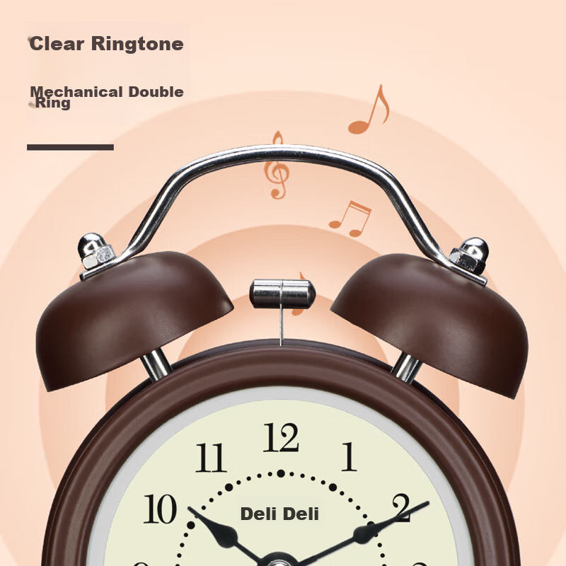 Deli Mini Retro Mechanical Alarm Clock with Night Light, Bedside Alarm for Child...