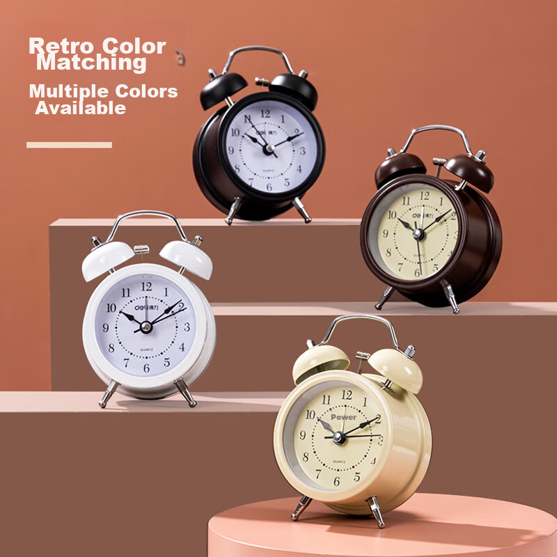 Deli Mini Retro Mechanical Alarm Clock with Night Light, Bedside Alarm for Child...