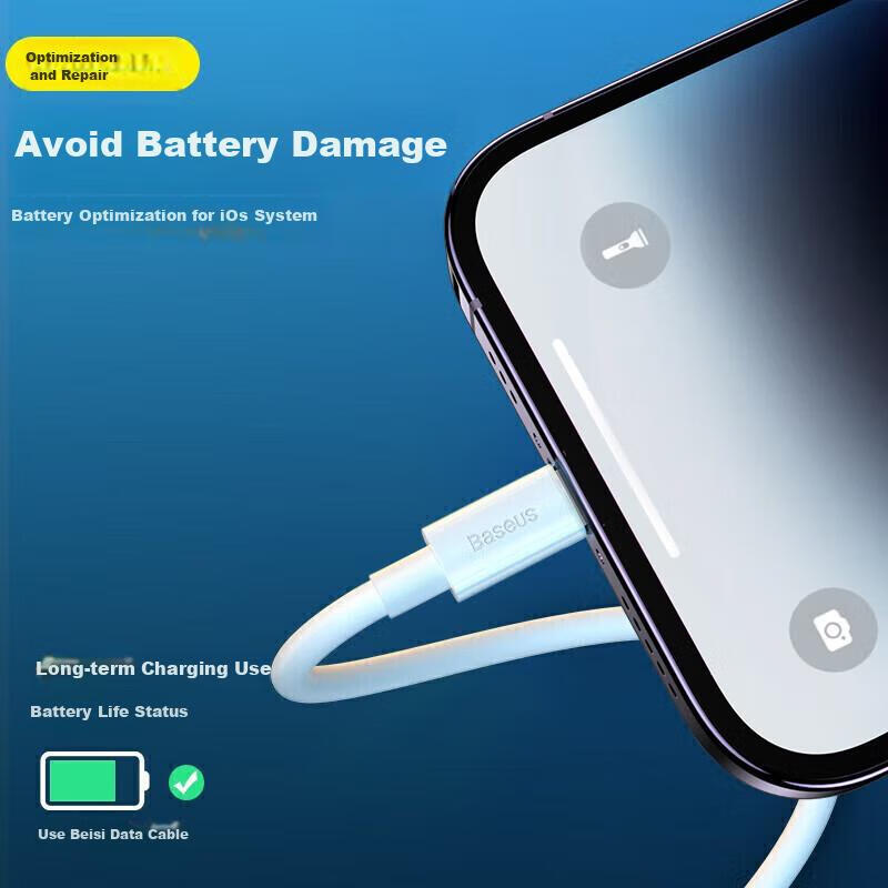 Baseus Apple Data Cable Fast Charging Cord Compatible with IPhone 14/13/12 Pro M...