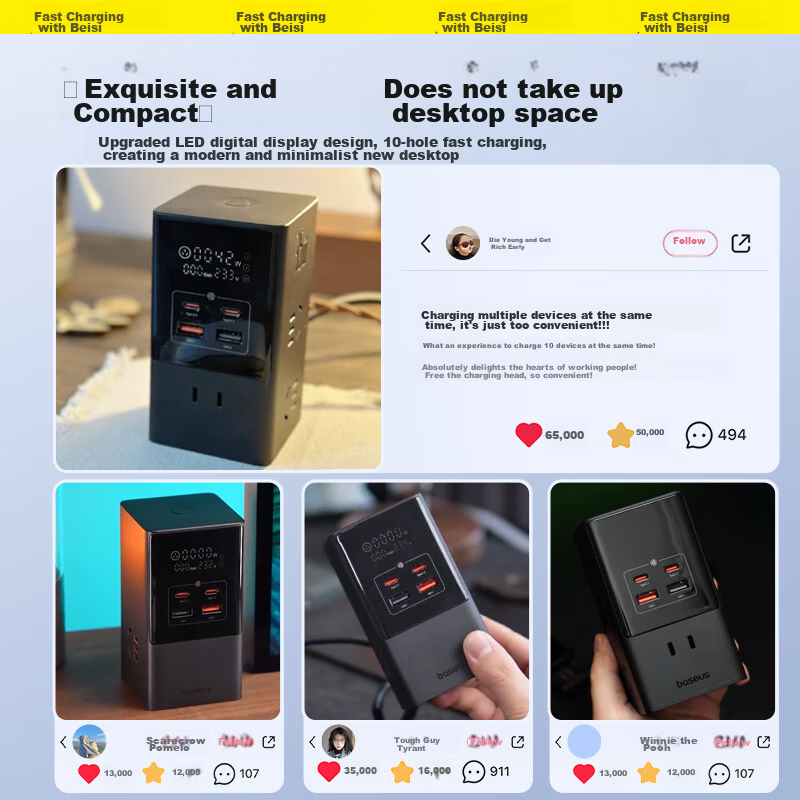 Baseus Vertical Power Strip, 35W Fast Charging, Gallium Nitride Socket, Desktop...