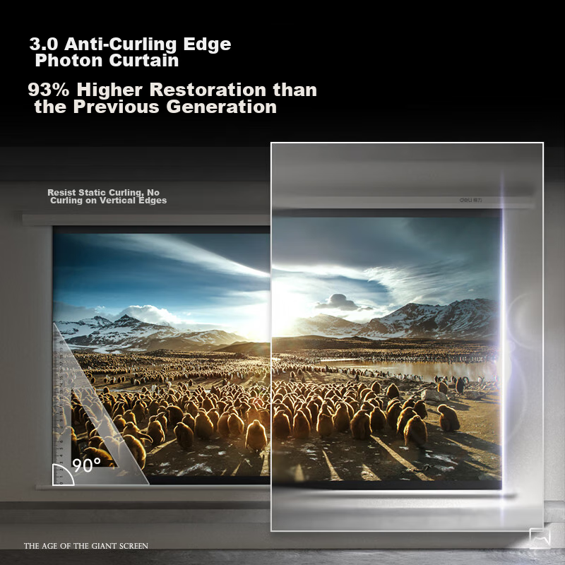 Deli 100-Inch 16：9 Remote Control Electric 8K Ultra HD Photon Screen 3.0 Anti-C...