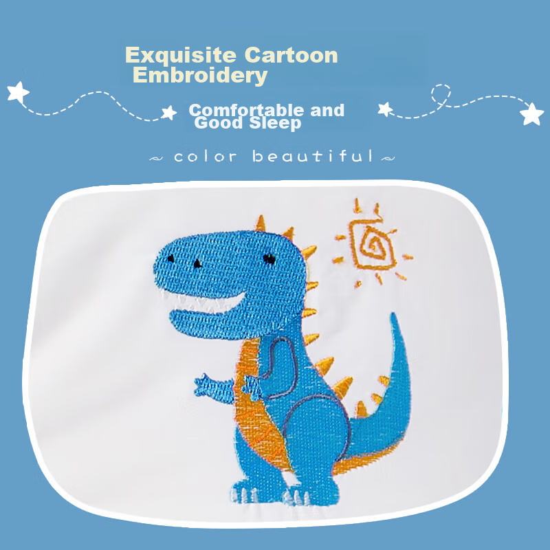 Beyond Kids Children's Pillow, All-Cotton Embroidered Soybean Fiber Pillow Core,...