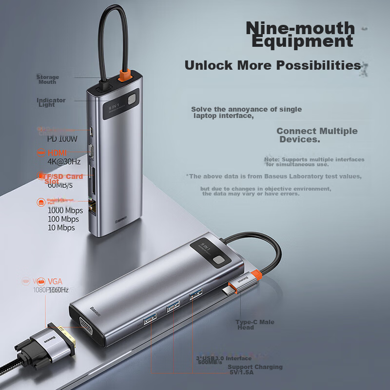 Baseus Expansion Dock, Type-C Expansion Dock Charger, USB3.0 Gigabit Ethernet Po...