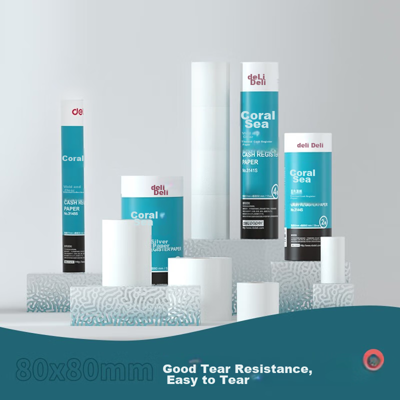 Deli Coral Sea Thermal Receipt Paper, 80*80mm, 40 Rolls, Restaurant Takeout Rece...