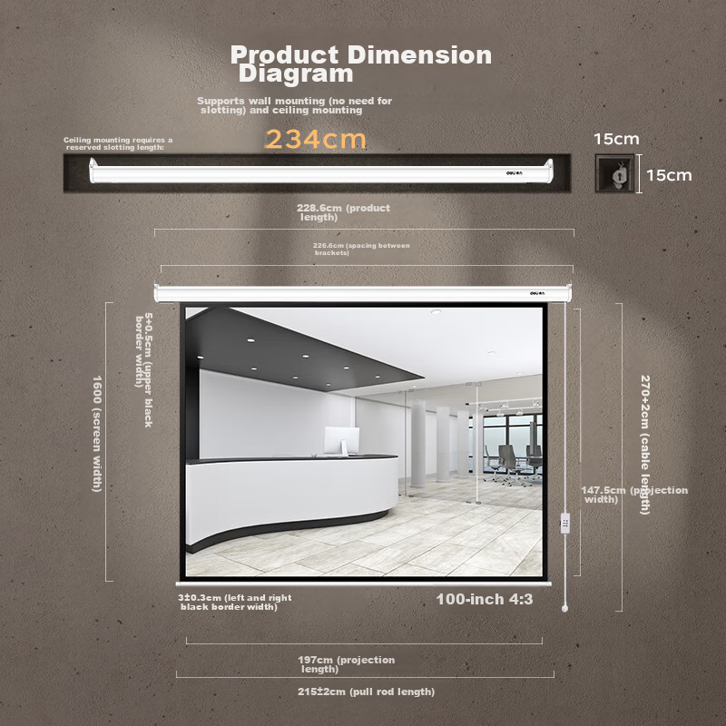 Deli 100-Inch 4：3 Electric Adjustable Projection Screen, Compatible with Jianuo...