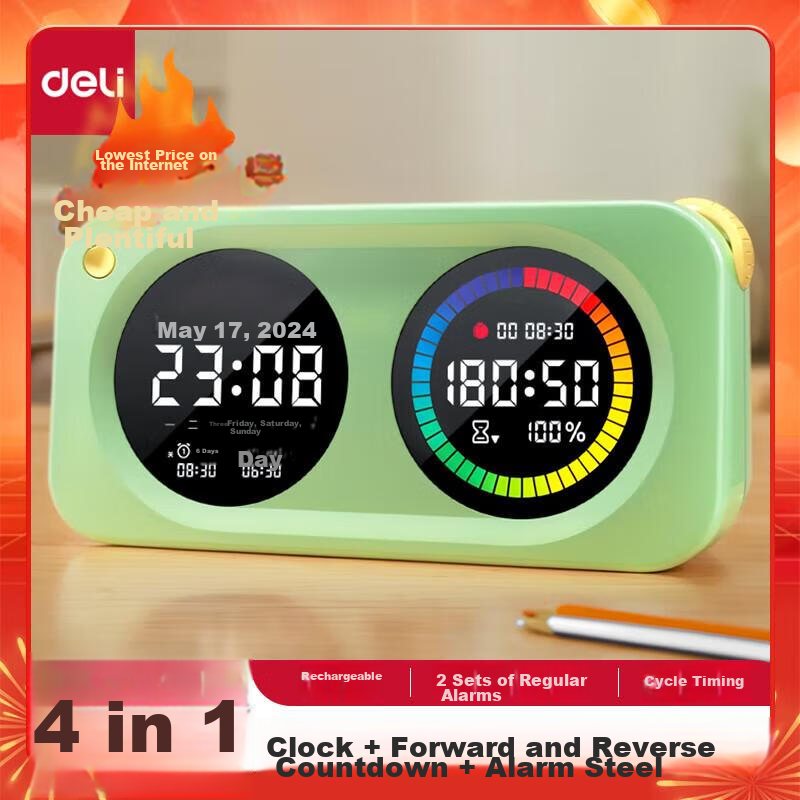 Deli Student Dual-Screen Visual Timer, Color Screen Time Management Device, One-...