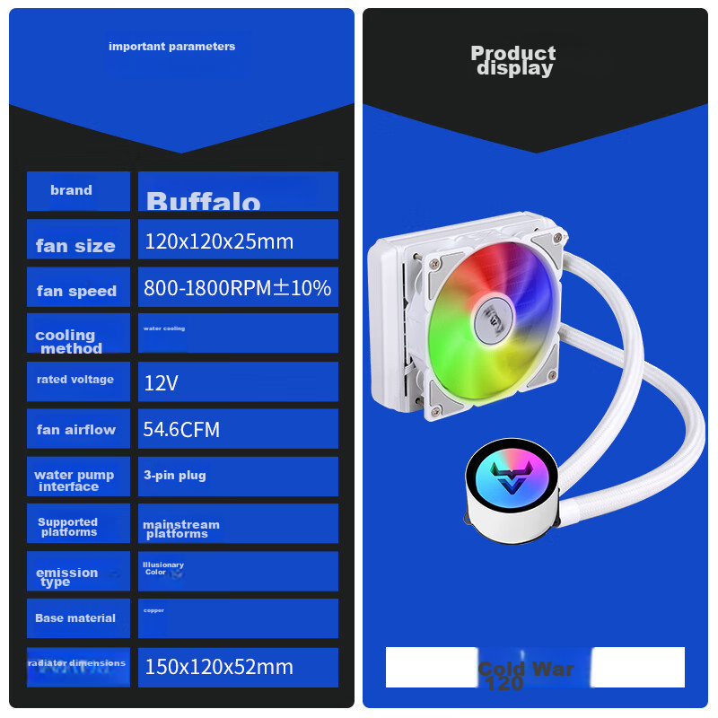 BUBALUS Hanzhan 120 White All-In CPU Water Cooler (Multi-Platform, Compatible wi...