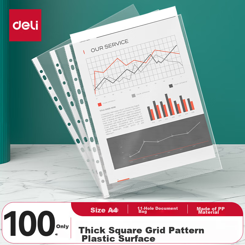 Deli 100 Pieces 11-Hole Document Sleeves, File Refill Pouches, Document Protecti...