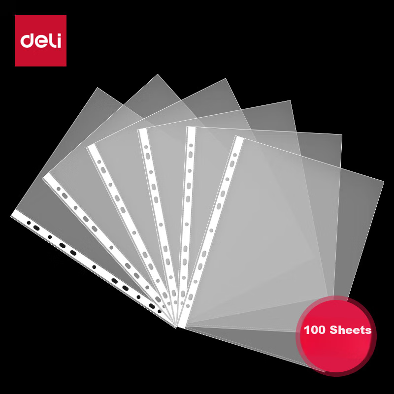 Deli 100 Pieces 11-Hole Document Sleeves, File Refill Pouches, Document Protecti...
