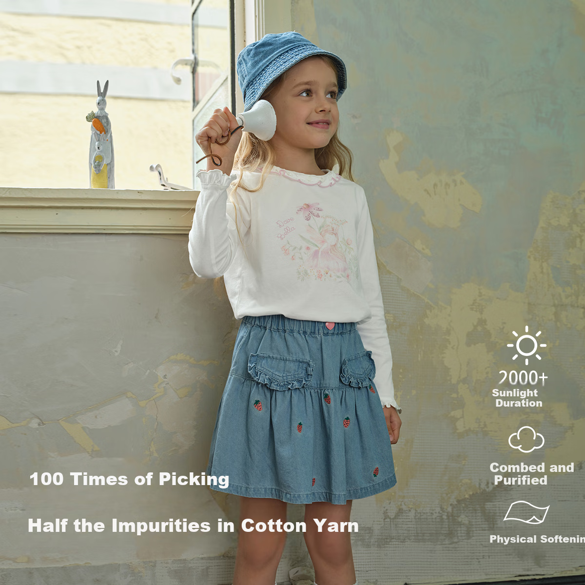 David Bella Girls' Long Sleeve T-shirt Spring Children's Sweet Top Girls' Bottom...