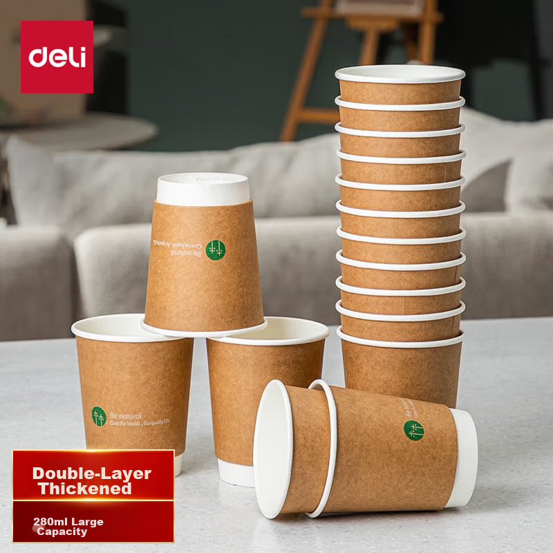 Deli 280ml Paper Cups, Disposable Cups/water Cups, Kraft Paper Double-Layer Thic...