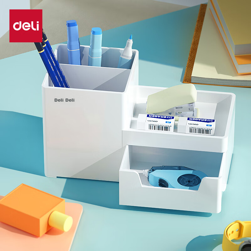 Deli Home Stationery Storage Box, Small Items Desktop Organizer Pen Holder, Cosm...