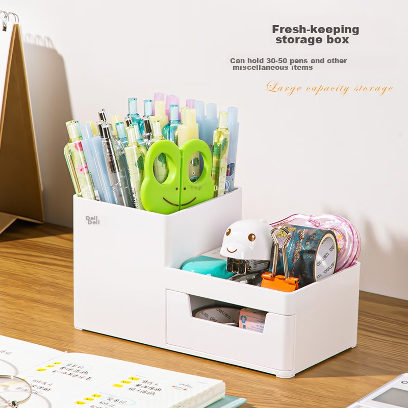 Deli Home Stationery Storage Box, Small Items Desktop Organizer Pen Holder, Cosm...