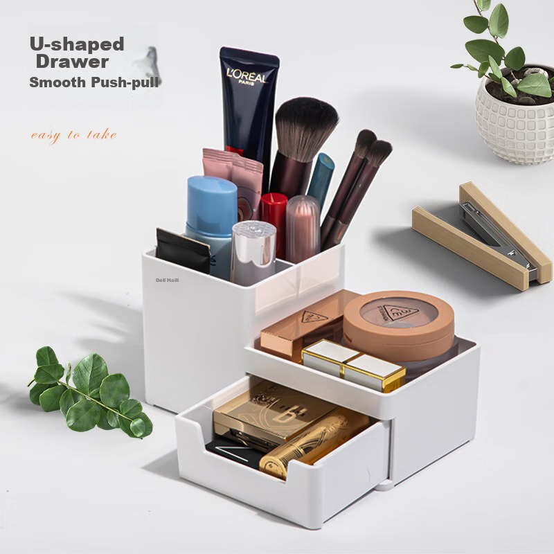 Deli Home Stationery Storage Box, Small Items Desktop Organizer Pen Holder, Cosm...