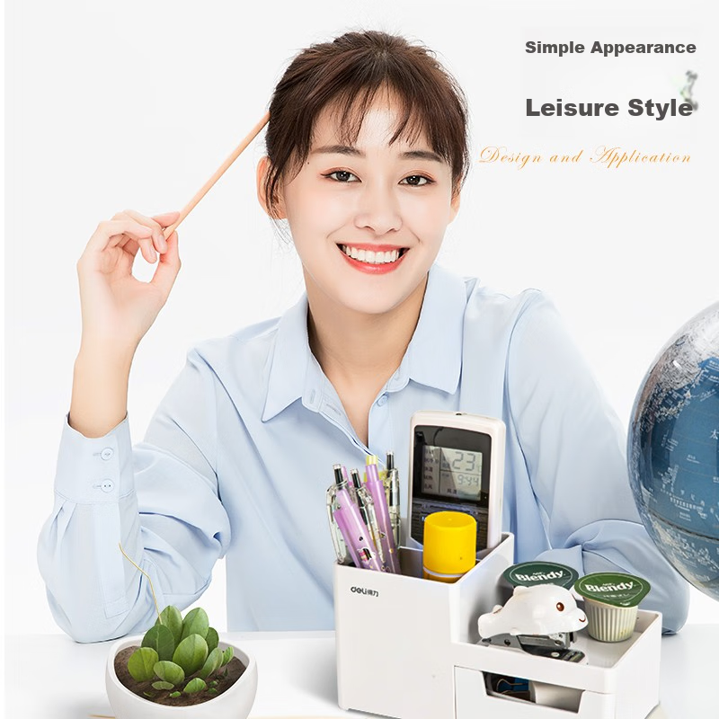 Deli Home Stationery Storage Box, Small Items Desktop Organizer Pen Holder, Cosm...