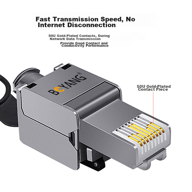 Boyang Engineering-Grade Category 6A STP Shielded Tool-Free Crystal Head, CAT.6A...