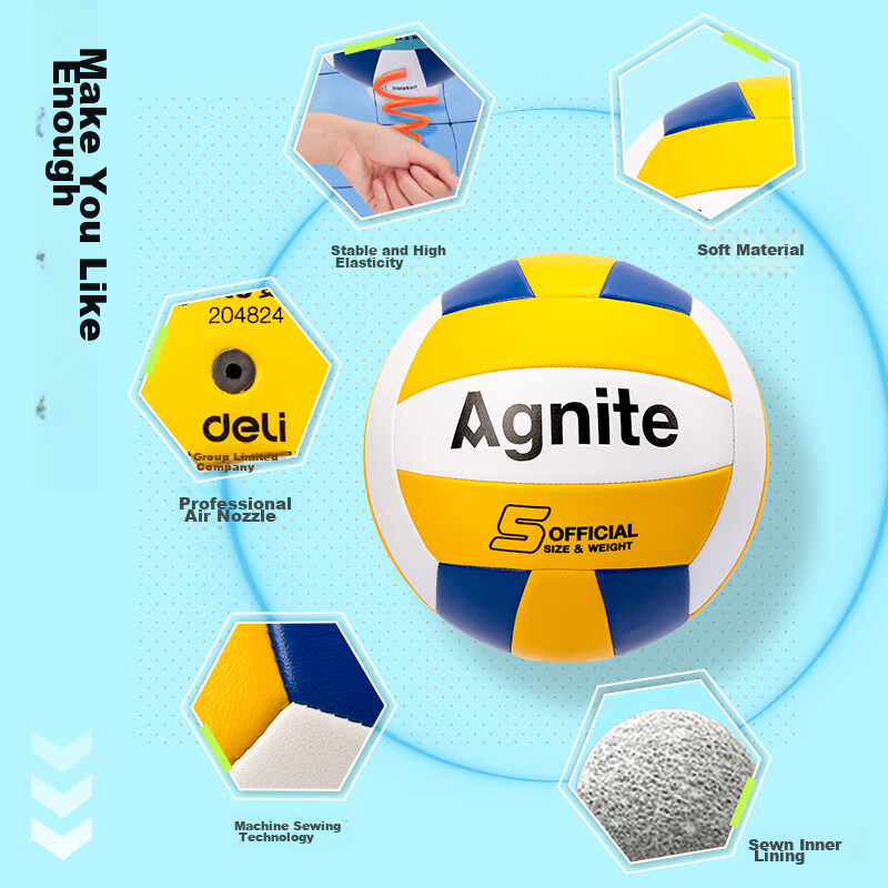 Deli No. 5 Middle School Volleyball for Children And Students, Soft Hand Protect...