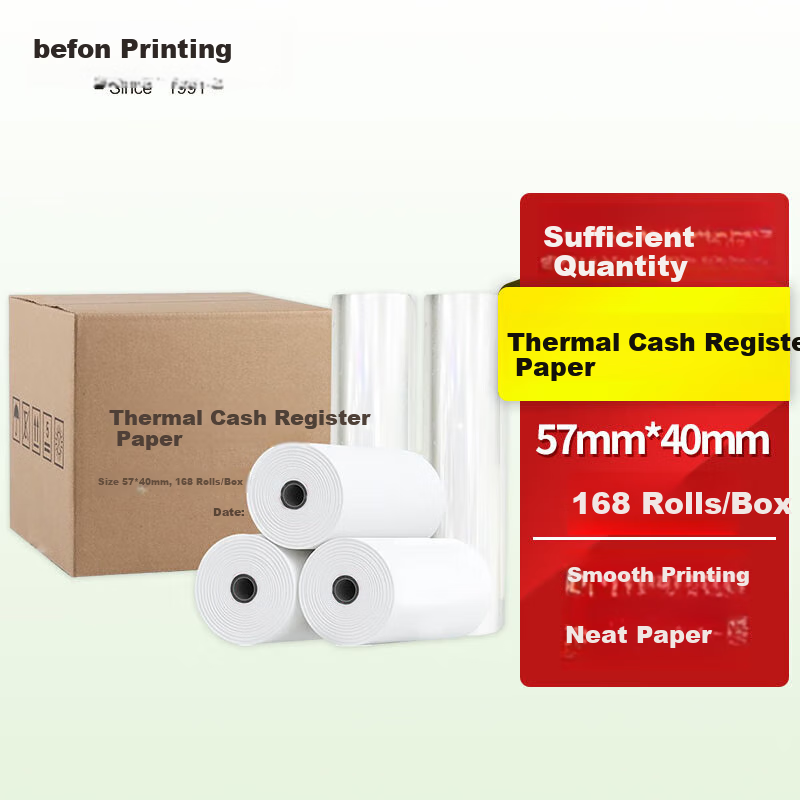 Befon High-Quality Thermal Cash Register Paper 57*40mm for Meituan Takeout, Supe...