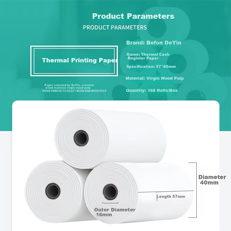 Befon High-Quality Thermal Cash Register Paper 57*40mm for Meituan Takeout, Supe...