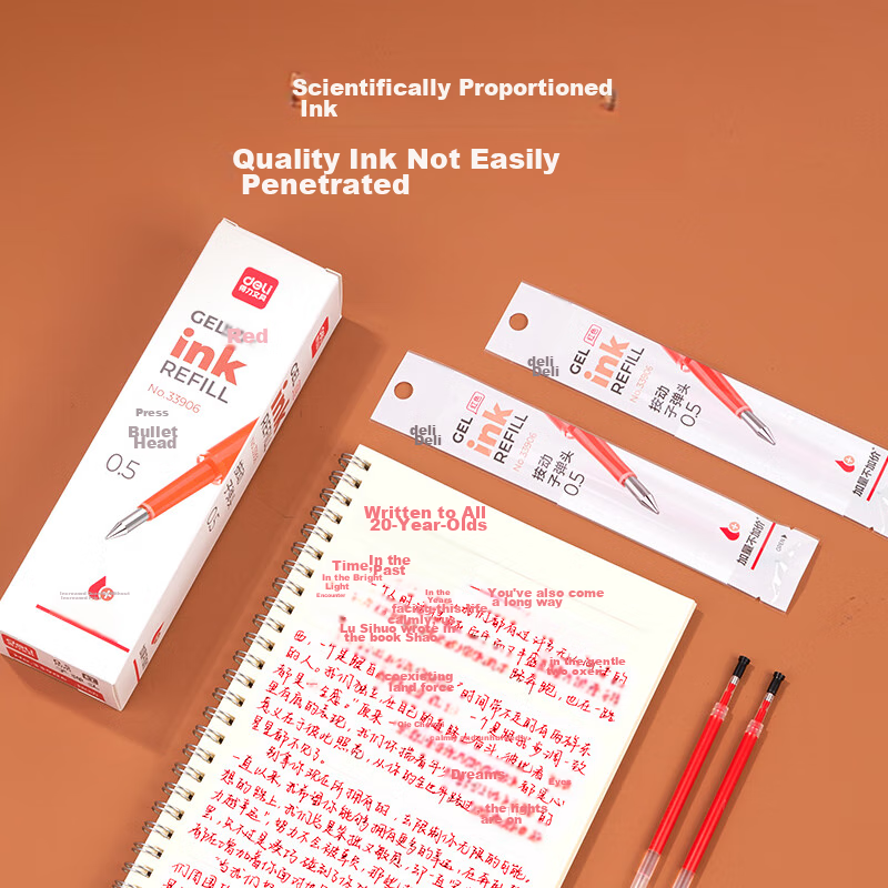 Deli 0.5mm Retractable Gel Pen Refills, Large Capacity Long-Lasting Extended Cap...