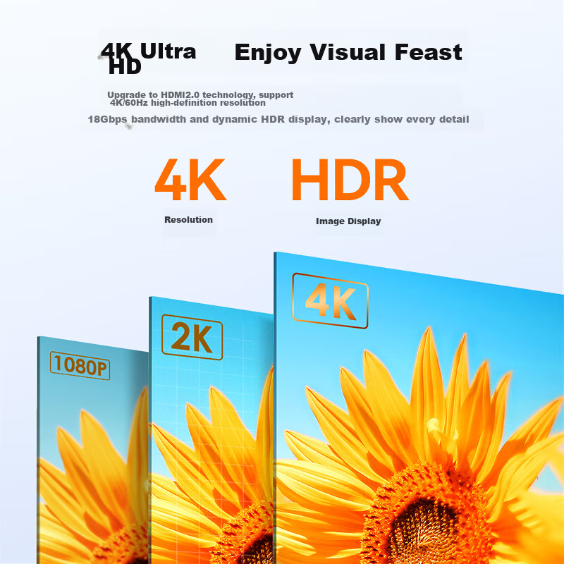 Biaze HDMI Cable 2.0 Flat Version 1.8 Meters 4K High-Definition Digital Conversi...