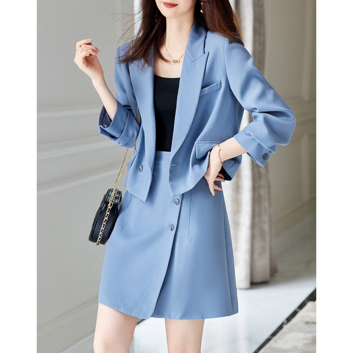 DME "Mira Rad" Windbreaker Suit - Autumn Suit Collar Top and Skirt Set for Women