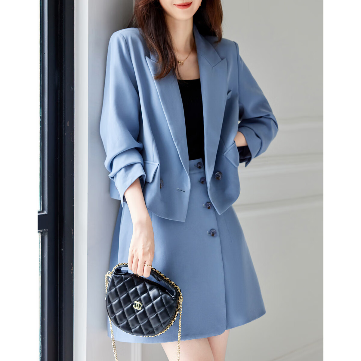 DME "Mira Rad" Windbreaker Suit - Autumn Suit Collar Top and Skirt Set for Women