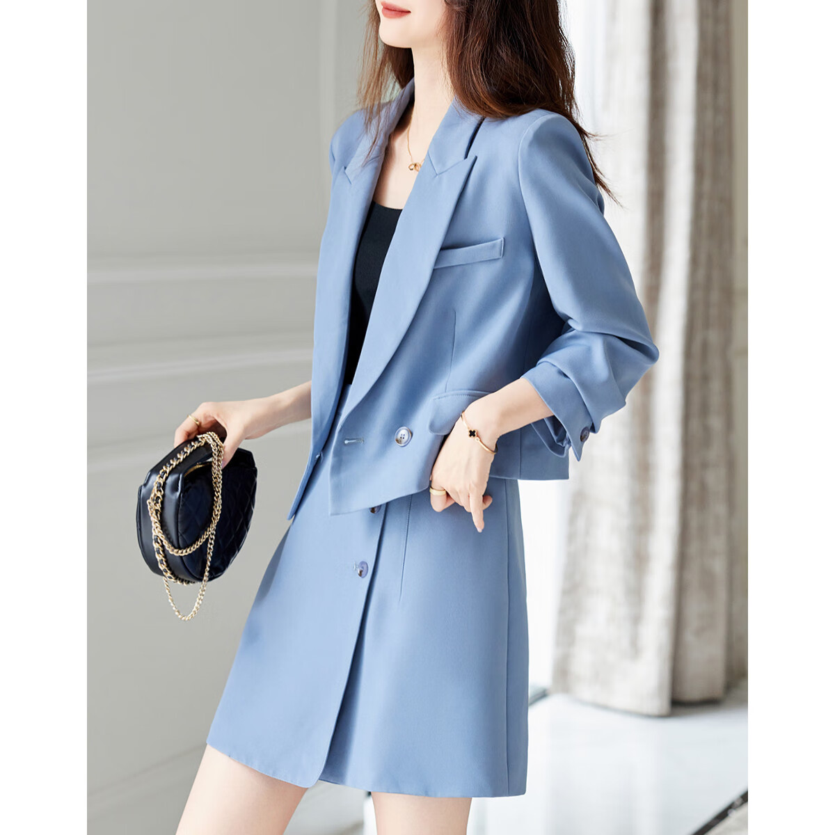 DME "Mira Rad" Windbreaker Suit - Autumn Suit Collar Top and Skirt Set for Women