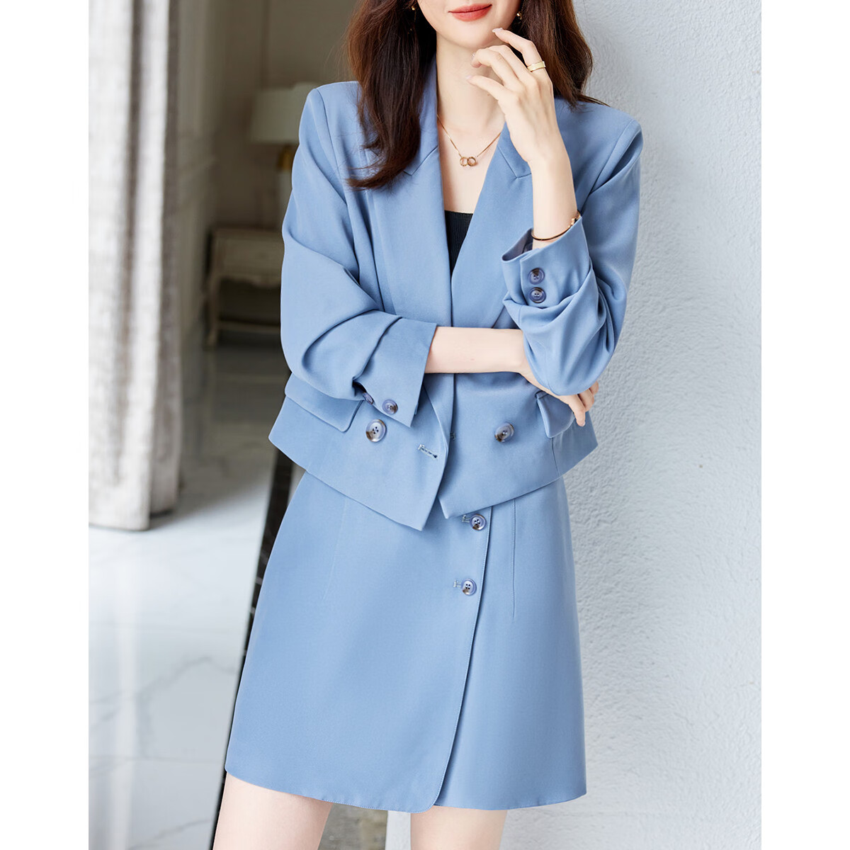 DME "Mira Rad" Windbreaker Suit - Autumn Suit Collar Top and Skirt Set for Women