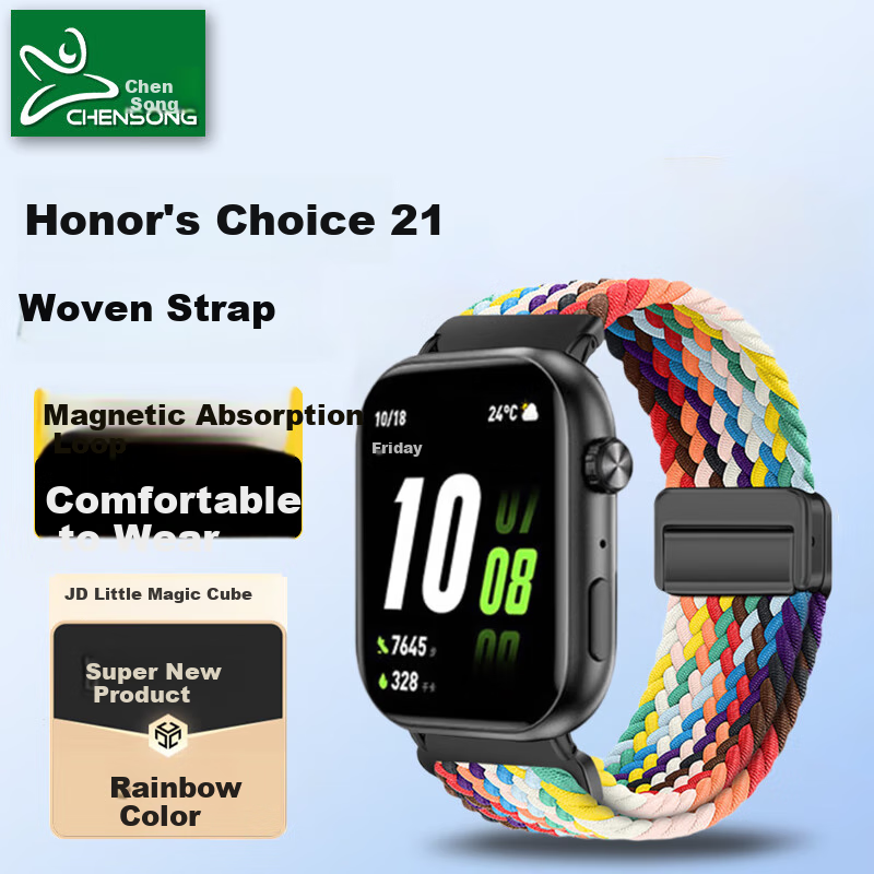 CHENSONG Rainbow Color Woven Watch Strap with Magnetic Loop Buckle for Honor Ros...