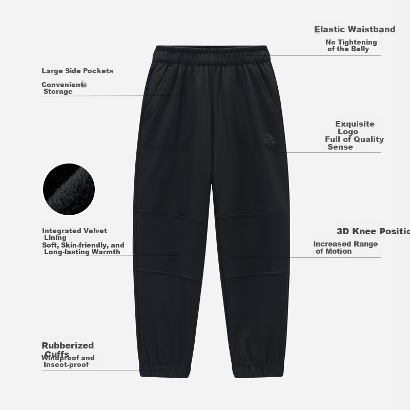Pelliot Outdoor Children's Softshell Pants Winter Windproof Waterproof Fleece-li...