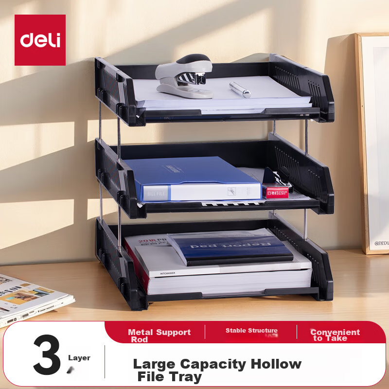 [Super Popular] Deli Three-Tier Hollow Storage File Organizer, Detachable And As...