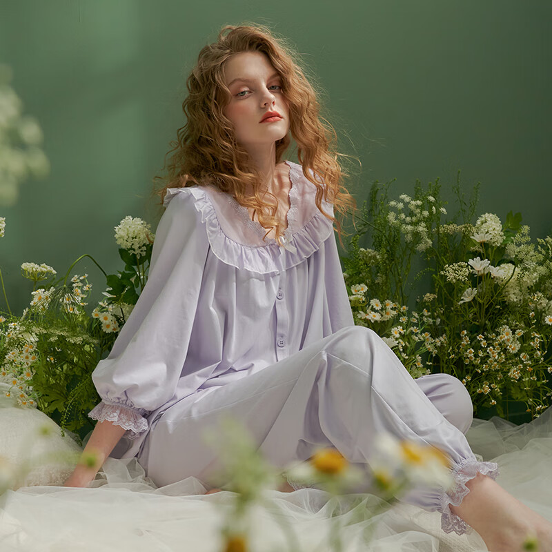 ChelnlSeey Women's Pajamas, Spring And Autumn Long-Sleeve V-Neck Set, Loose-Fitt...