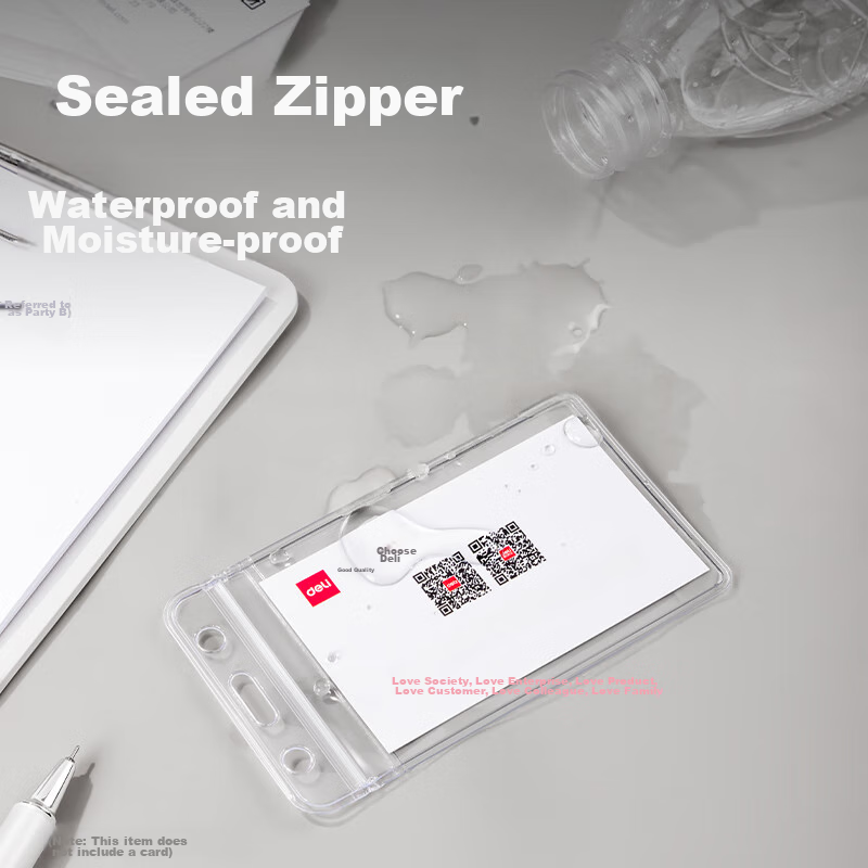 Deli 100pcs Vertical Waterproof ID Card Holder Employee Badge Holder Bus Card Ho...