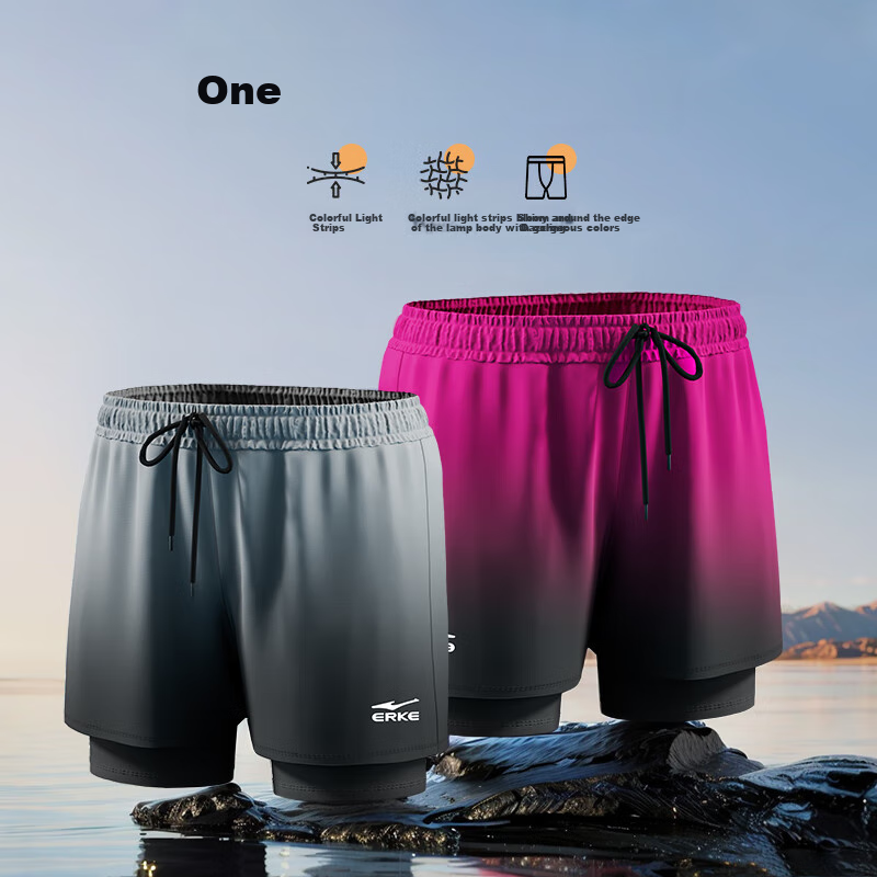 ERKE Men's Double-Layer Anti-Embarrassment Loose-Fit Quick-Dry Swim Trunks Beach...