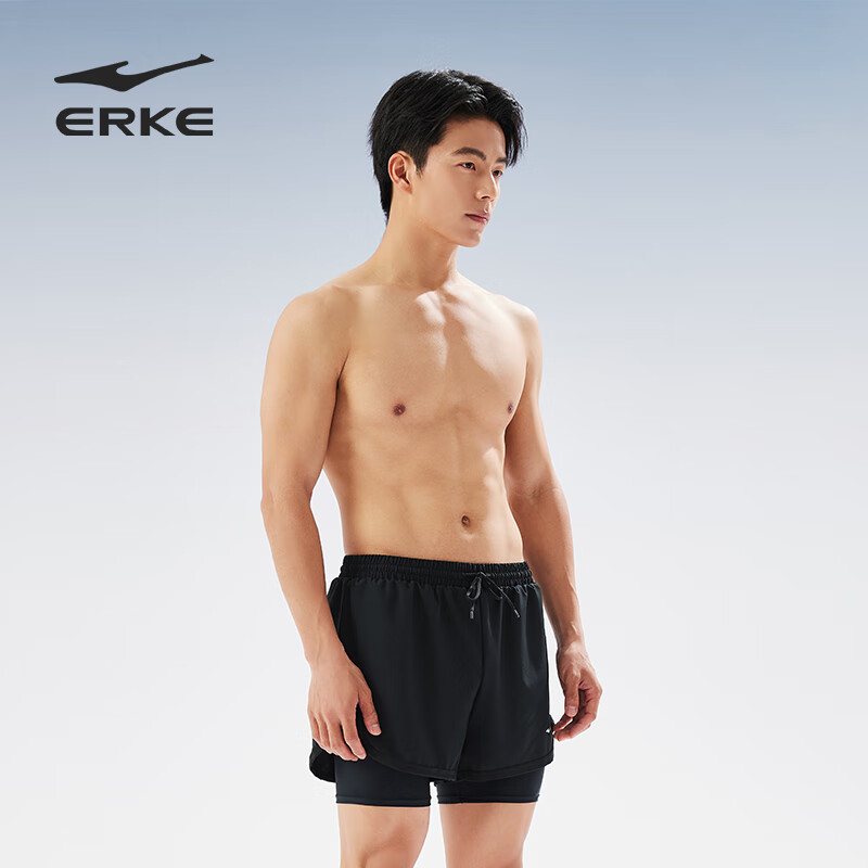 ERKE Men's Swim Trunks, Double-Layer Anti-Embarrassment, Loose-Fitting, Quick-Dr...