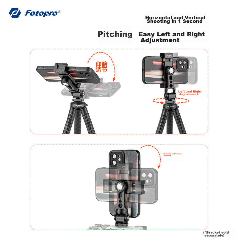 Fotopro SJ-99L Dual-Expand Cold Shoe Mount, Front And Back Tilt Adjustment, 1/4...