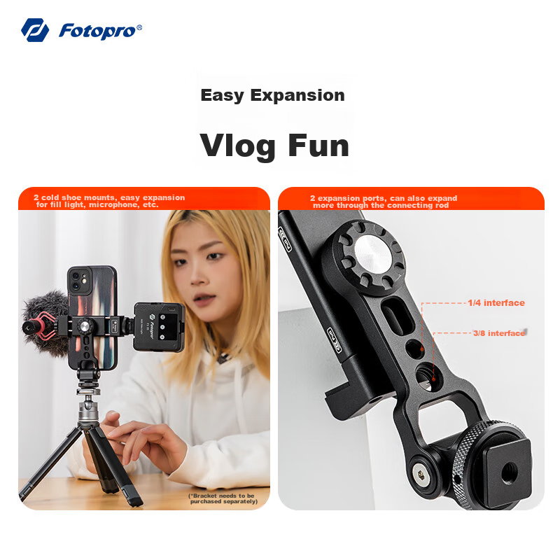 Fotopro SJ-99L Dual-Expand Cold Shoe Mount, Front And Back Tilt Adjustment, 1/4...