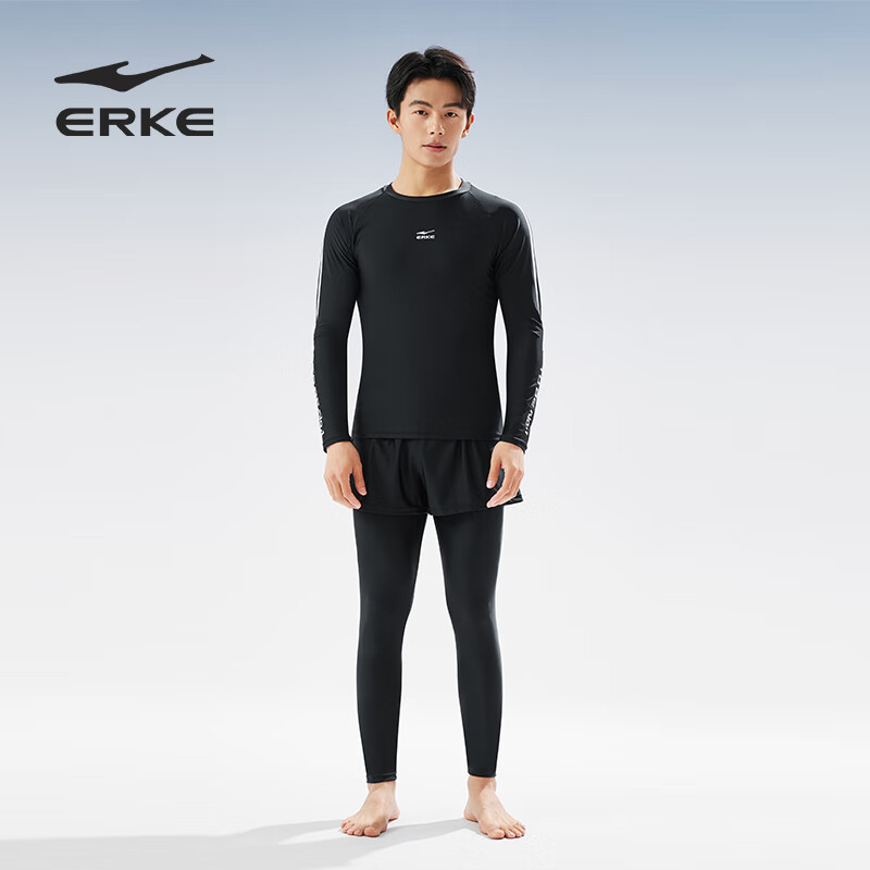 ERKE Men's Two-Piece Swimsuit Set with Long-Sleeve Top, Surfing, Diving, Hot Spr...