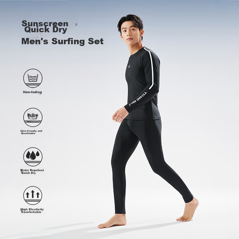 ERKE Men's Two-Piece Swimsuit Set with Long-Sleeve Top, Surfing, Diving, Hot Spr...