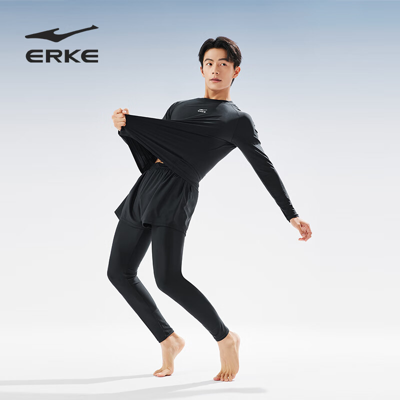 ERKE Men's Two-Piece Swimsuit Set with Long-Sleeve Top, Surfing, Diving, Hot Spr...