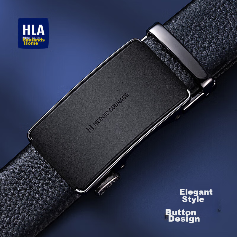 HLA Men's Leather Belt, Business Automatic Buckle, Top-Grain Cowhide, Waist Belt...