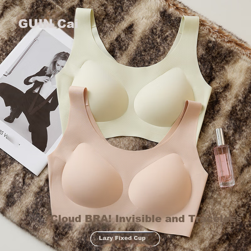 GUJIN Women's Sports Bra Fixed Cup Seamless Wirefree Traceless Vest-style Push-u...